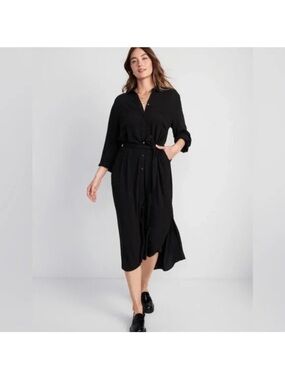 Old Navy Button Front Crepe Midi Dress With Belt ( no pockets) Sz XL